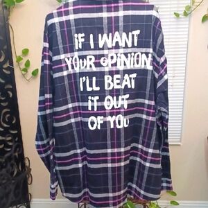 Elvira opinion flannel shirt 3X BLACK and Purple LONG-SLEEVED graphics front/bk